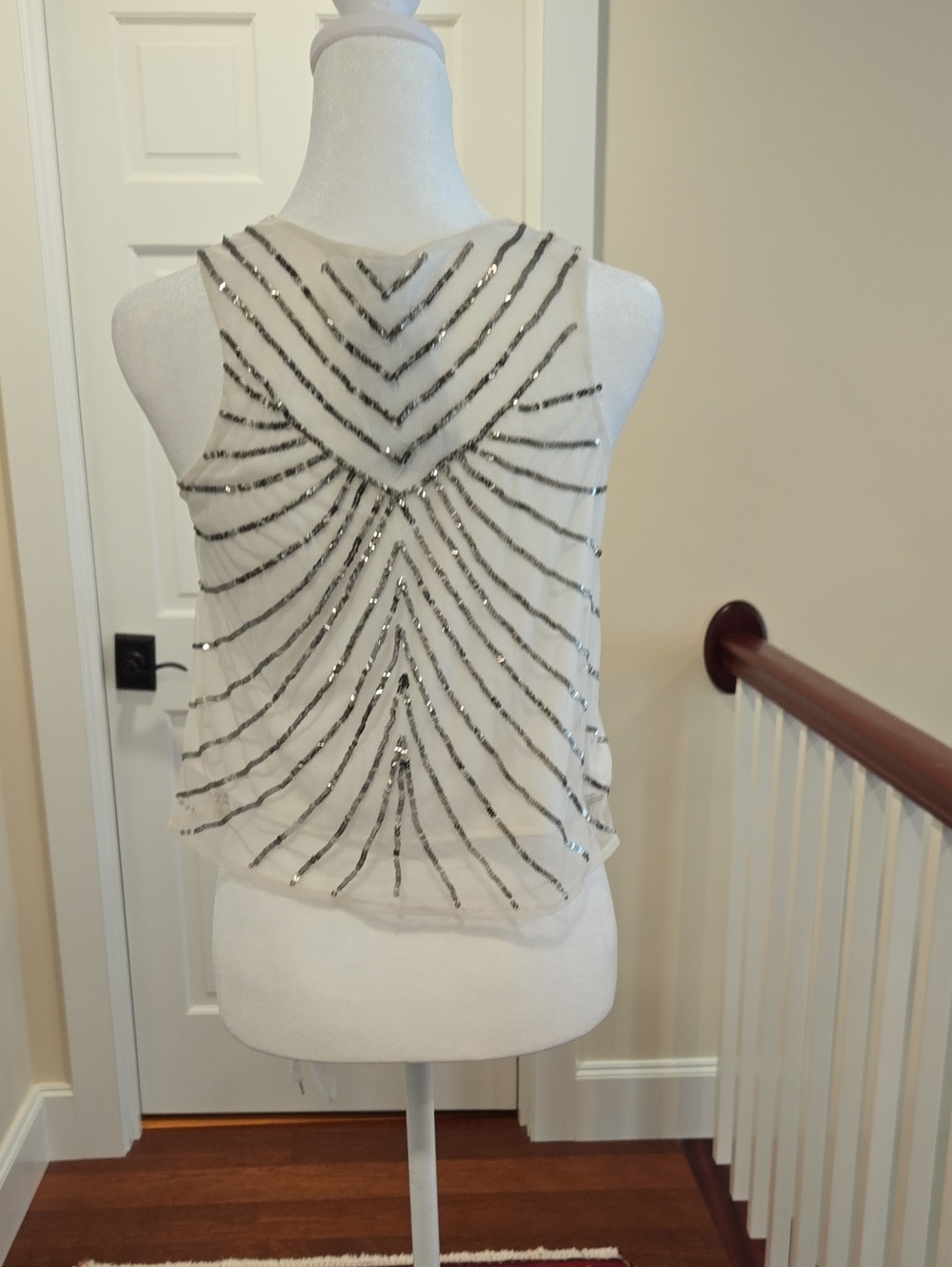 RAGA Ivory Beaded Sequin Embellished Sleeveless Crop Camisole - Picture 4 of 5